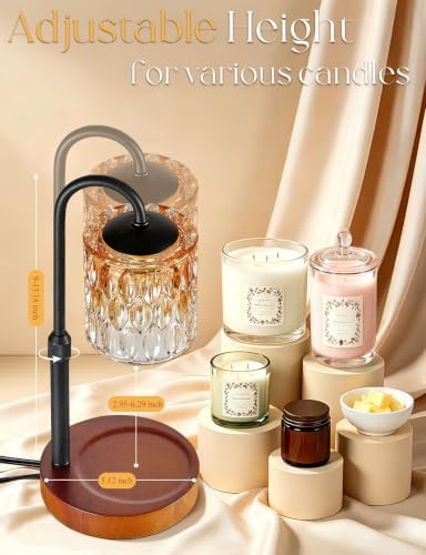 Briever Dimmable Candle Warmer Lamp with Timer, Height Adjustable Electric Candle Wax Warmer, Birthday Gifts for Women Mom, House Warming Gifts New Home Decor, Solid Wood Base, Walnut Amber - Image 5