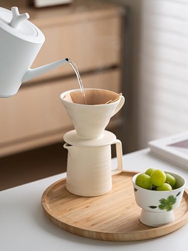 Pour Over Coffee Maker,Ceramic Coffee Maker With 40 pcs Paper Filter，15oz/450ml Pour Over Coffee Dripper (White, V02) - Image 4