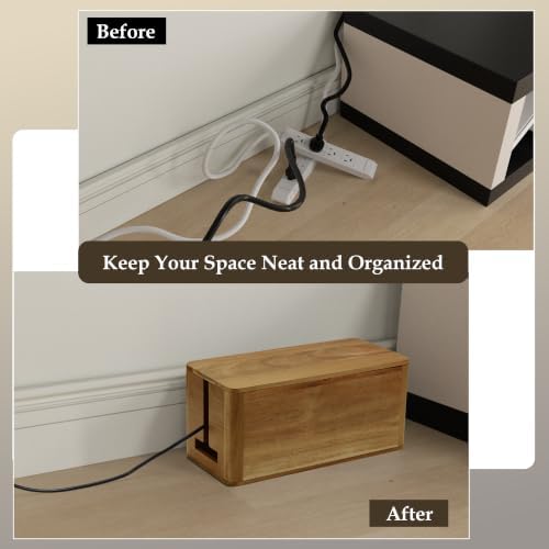 Acacia Wood Cord Management Box, Magnetic Lid, Hide Cable & Cord Organizer - Image 4