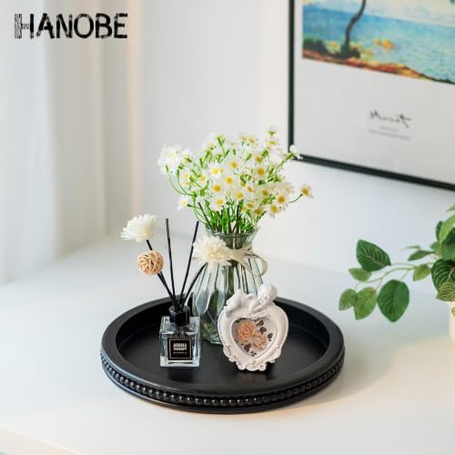 Hanobe Black Decorative Tray for Coffee Table, Round, Beaded Edge - Image 2