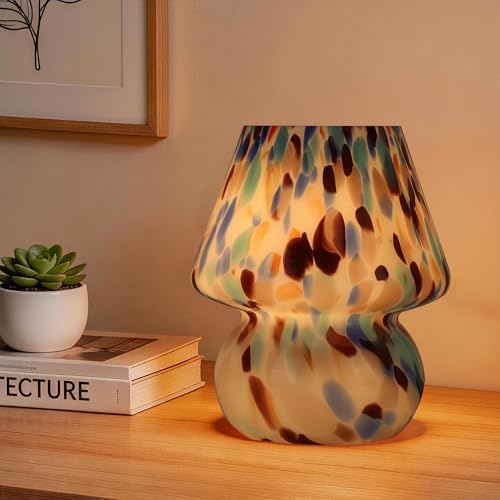 Mushroom Lamp with LED Bulb, Small Glass Bedside Lamp by Unknown