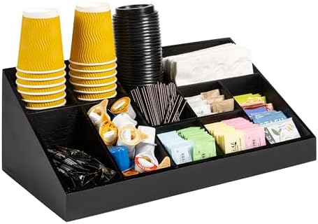 happimess Bambury 18" Cup and Condiment Station Bamboo Organizer, Black by Happimess
