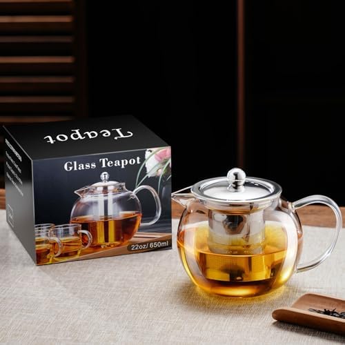 PARACITY Glass Teapot Stovetop 22 OZ/650ml, Tea pot with Removable 18/8 Stainless Steel Infuser, Borosilicate Clear Tea Kettle, Teapot Blooming and Loose Leaf Tea Maker Tea Brewer for Camping, Travel - Image 6