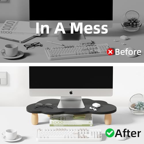 AFOOYO Monitor Stand Riser,Cloud Shape Wood Computer Monitor Stand, 16.5IN Monitor Stand Riser, Multi-Purpose Desktop Organizer Riser for Computer,Laptop,Printer,TV,Black - Image 5