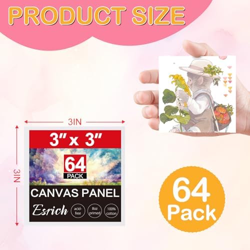 ESRICH 3x3IN Small Canvases for Painting, 64 Pack Mini Canvas Boards Cotton Painting Canvas Primed Acid Free Mini Blank Canvas Panels for Oil Paint,Watercolor,Acrylic Paint,Gouache&Tempera. - Image 2