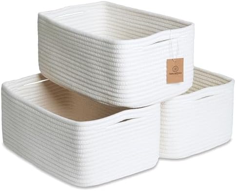 NaturalCozy 13.5”x8.5”x5.5” Storage Baskets for Shelves 3 Pack | Cotton Rope Woven Small Baskets for Organizing | Small Storage Bins for Nursery, Bathroom, Closet, Cube Shelf, Decorative, Gift by NaturalCozy