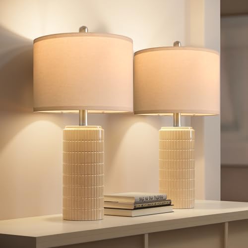 PoKat 23" Pink Ceramic Table Lamps Set of 2, Modern Bedroom Lamps for Girls Room, Bedside Lamps for Night Stands, Cute Lamps for Living Room Decor, Nightstands Desk Lamp, Pink - Image 6