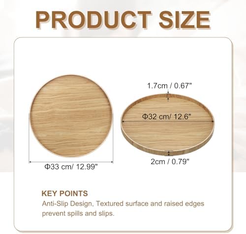 Wooden Serving Tray Round Wood Serving Tray Decorative Platter, 13 Inch Fit for Home Decor Kitchen Coffee Table Candle Holder, (Light Brown) - Image 2