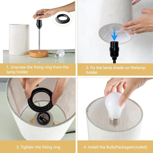 RISLG 2 Pack Small Table Lamps, Bedside Lamps for Nightstand with Wire Switch, Modern Minimalist Desk Lamp with Linen Fabric Shade for Dorm Kids Room Living Room Office Bedroom, Bulb Included-L - Image 6
