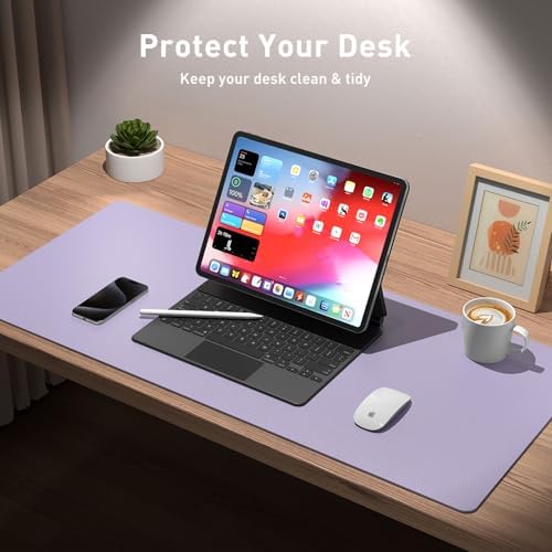 Leather Desk Pad Protector, Mouse Pad, Office Desk Mat, Non-Slip PU Leather Desk Blotter, Laptop Desk Pad, Waterproof Desk Writing Pad for Office and Home (48"x17", Lavender) - Image 3