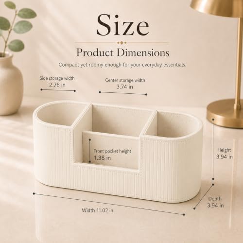 KINGFOM Faux Leather Desk Organizer, Office Desk Accessories Organizer with 4 Compartments, Modern Vanity Organizer for Pens, Makeup Brushes, Office Supplies, Remote Controls, Desk Decor for Home - Image 2