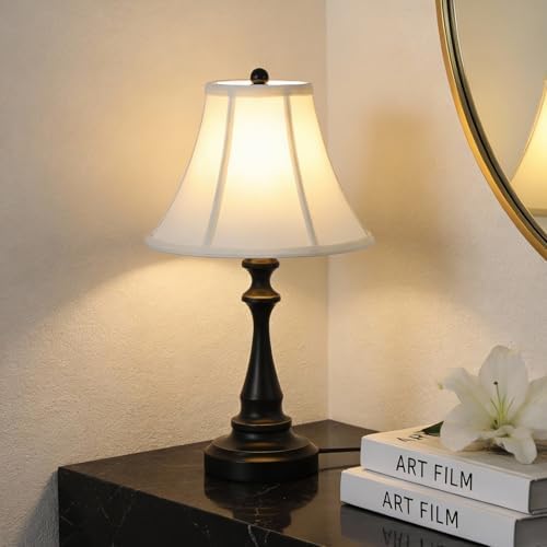 Traditional Table Lamp, Vintage Desk Lamp for Living Room with Fabric Shade, Farmhouse Bedside Lamp Black Finish for Bedroom Nightstand Office Hotel (Pack-01) by SmeikeLighting