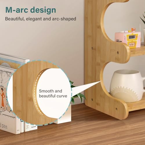 BFTOU Bamboo Desk Organizer Multifunctional 3 Tier Office Table Shelf Bookshelf Supplies Storage Rack for Kitchen Living Room - Image 7