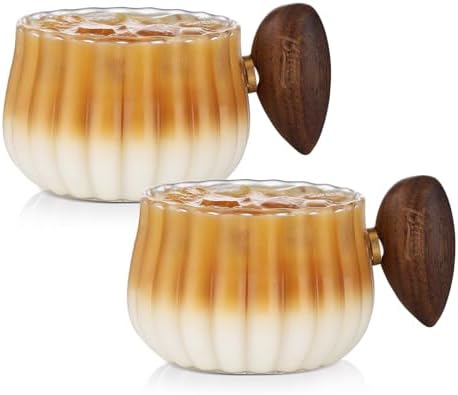 Bincoo Iced Coffee Cups Set of 2,Clear Glass Coffee Mug Set Latte Glasses,250ml Cappuccino Mugs Espresso Coffee Cups with Handle by Bincoo
