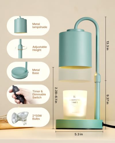 CASTLELIFE Dimmable Candle Warmer Lamp with Timer, Height Adjustable Candle Warmer for Jar Candles, Electric Wax Melt Warmer for Home Decor House Warming Gifts, Birthday Gifts for Women,Sage Green - Image 2