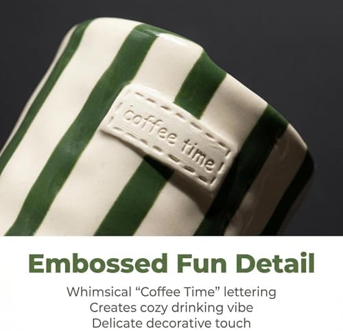 Novelty Ceramic Coffee Mug Designed to Look Like a Gift Box, 10oz Retro Hand-Painted Ceramic Travel Mug (Brown Stripes) - Image 4