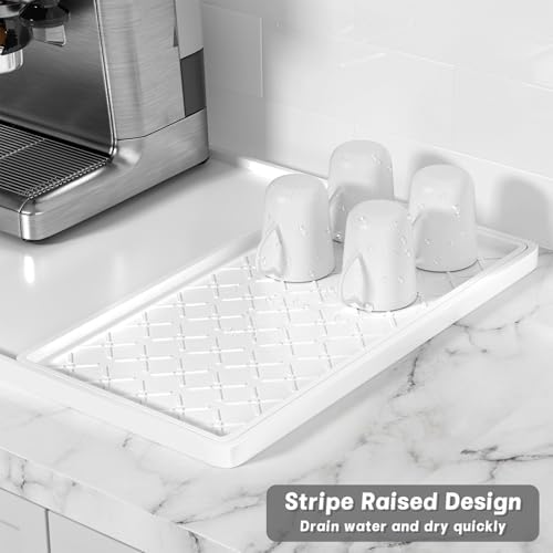 Rnivvi Silicone Coffee Mat, 16" x 24" Waterproof Raised Edge Coffee Bar Mats for Espresso Machine Station Accessories, Heat Resistant Detachable Dish Drying Pad for Kitchen Counter, Dish Rack, White - Image 4