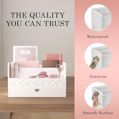 Wisuce Bamboo Mail Organizer with Drawer, Countertop Desk Organizer(White) - Image 2