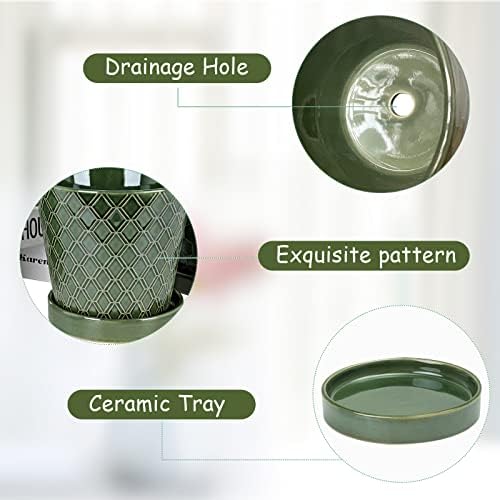 EFISPSS Flower Planter –5 inch Ceramic Plant Pots with Drainage Hole and Ceramic Tray - Gardening Home Desktop Office Windowsill Decoration Gift Set of 4 - Plants NOT Included - Image 3