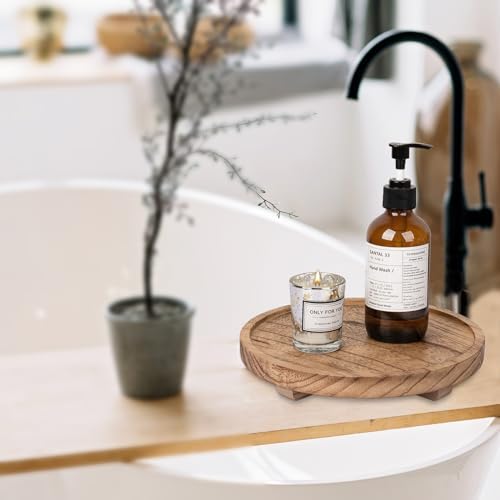 Round Decorative Tray Farmhouse Kitchen Decor Soap Dish, 9" Brown - Image 5