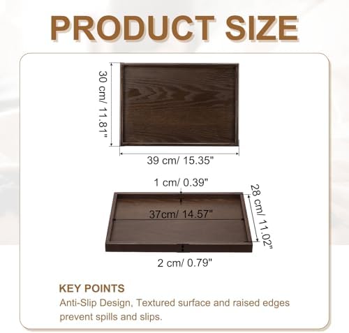 Wooden Serving Tray Rectangular Wood Serving Tray Decorative Platter, 15.4x11.8 Inch Fit for Home Decor Kitchen Coffee Table Candle Holder, (Brown) - Image 2