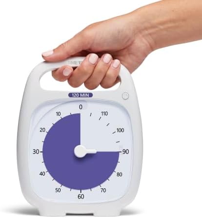 TIME TIMER PLUS 120 Minute Desk Visual Timer Countdown Timer with Portable Handle for Classroom, Office, Homeschooling, Study Tool, with Silent Operation (White) by TimeTimer