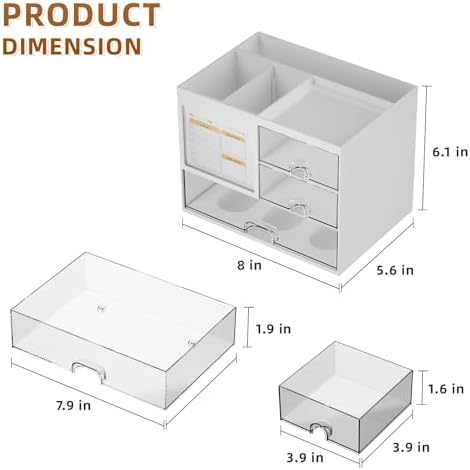 Marbrasse Desk Organizer with 3 Drawer, Multi-Functional Pencil Pen Holder for Desk, Desk Organizers and Accessories with 4 Compartments, Desktop Organizer Storage for Office Home Art Supplies (White) - Image 4