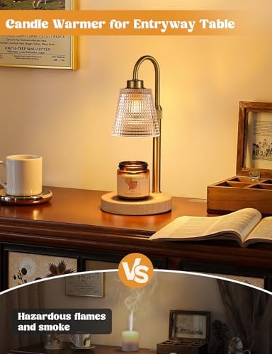 Wood Color& Clear Candle Warmer Lamp with Timer, Dimmable Candle Warmer for Jar Candles, Height Adjustable Wax Melts Warmer, Birthday Gifts for Women Mom, House Warming Gifts New Home Decor - Image 5