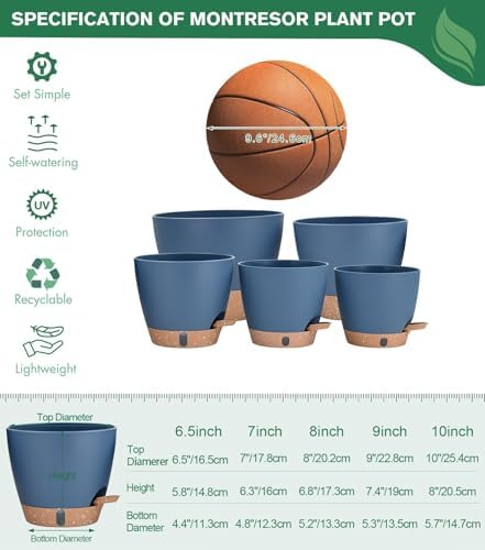 5-Pack Self Watering Planter Pots 10/9/8/7/6.5" for Inoor/ Ourdoor Plants - Image 4