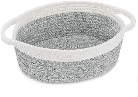 ABenkle Small Basket with Handles, Boho Decorative Rope Woven Dog Cat Toy Storage Bin Shelf Storage Organizer, Easter Christmas Gift Basket, 12"x8"x5" by ABenkle