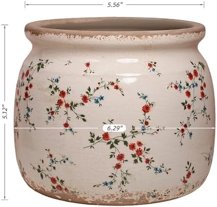 Cottagecore Ceramic Plant Pots, 6.29" French Country Floral Vase & Planters - Image 3
