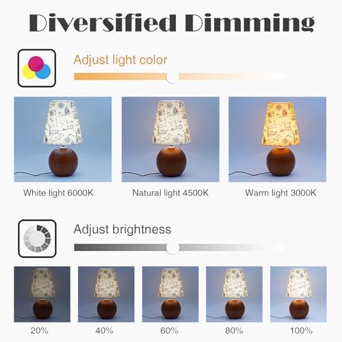 Vintage Wooden Night Lamp, Wood Base Fabric Lampshade, Adjustable Light Color and Brightness with Power-Off Memory, Safe USB Powered, Retro LED Table Light for Bedroom Living Room Office (Voyage) - Image 3