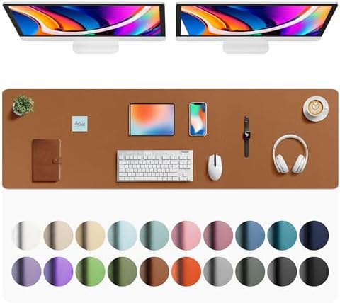 Aothia Faux Leather Desk Mat - Large Mouse Pad, Non-Slip PU Leather Blotter, Waterproof Writing Surface for Office and Home (Brown, 63" x 17") by AothiaSimpleNaturalUnique