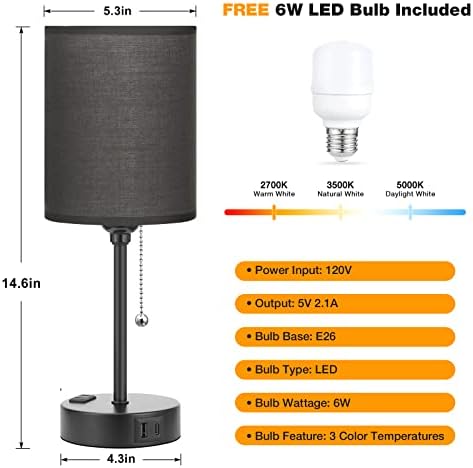 Small Bedside Table Lamp for Bedroom - Desk Lamp with USB Ports for Dorm - Image 4