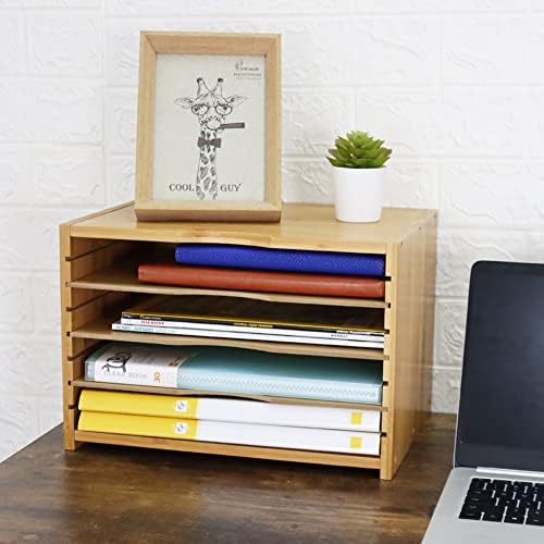 WKWKER File Organizer with 3 Adjustable Shelves Bamboo Document Letter Tray Paper File Sorter for Desktop Office Home Study Workstation Desk Storage Rack (Natural) (Pack of 2) - Image 3