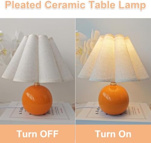 Small Ceramic Table Lamp, 11.5'' Cute Scalloped Lamp (Orange) - Image 2