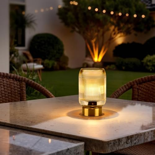Small Battery Operated Lamp with Timer, Ribbed, Amber - Image 7