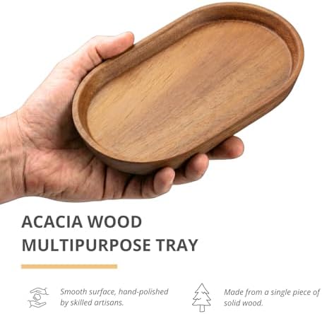 Vandroop Acacia Wooden Mini Serving Tray Set of 2, Tea&Coffee Table Tray - Image 2