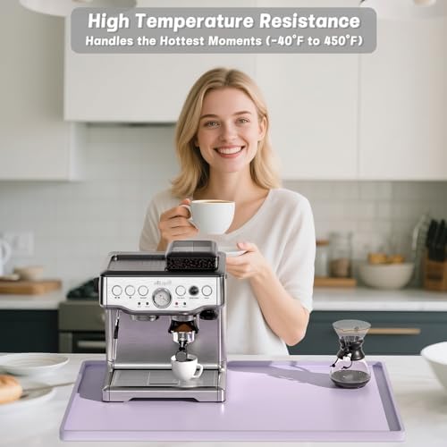 Rnivvi Silicone Coffee Mat, 12" x 19" Waterproof Raised Edge Coffee Bar Mats for Espresso Machine Station Accessories, Heat Resistant Dish Drying Pad for Kitchen Counter, Rubber Bar Decor Pad, Purple - Image 3