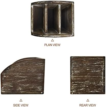 Rustic Brown Wooden Desk Organizer Farmhouse Wood Remote Control Caddy, Vintage 3 Slot Tabletop Desktop Office Supply Storage Rack Desktop TV Remote Control Holder Home Decor Office Supplies Storage - Image 3