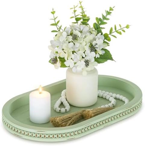 Hanobe 15" Sage Green Decorative Trays for Coffee Table Decor, Beaded Edge by Hanobe