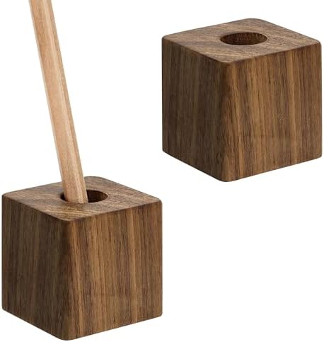 2-Piece Walnut Wood Single-Slot Pencil Holder Set by Unknown