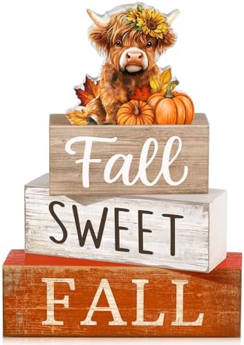 Moucuny 4 Pcs Highland Cow Fall Table Decorations, Sweet Fall Pumpkin Signs by Moucuny
