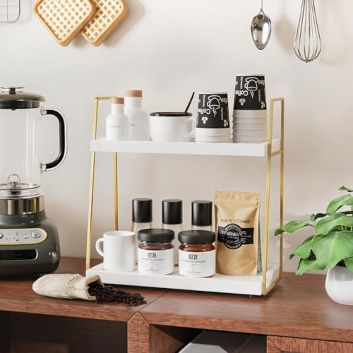 Coffee Bar Organizer for Countertop, Multifunctional Coffee Station Organizer for Accessories Storage, 2 Tier Wooden Shelf for Coffeebar, Countertop, Corner - Image 2