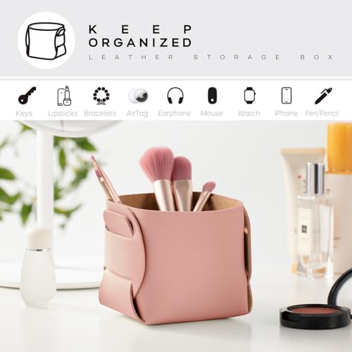 HOMIEAZICOZI 2-Pack Cork Leather Desk Accessories Storage - Pencil Pen Holder - Makeup Brush Holder Organizer - Stylish Addition to Home Decor (Pink) - Image 4