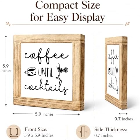 Coffee Until Cocktails Wood Sign, Coffee Bar Decor Plaque, Funny Kitchen Counter Shelf Decoration, Rustic Farmhouse Drink Station Decor For Home Bar Cafe Corner, 5.9 x 5.9 in - Image 2