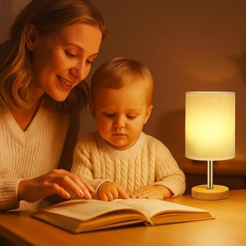 Small Table Lamp for Bedroom, Bedside Lamp with 3000K Warm LED Bulb Included, Nightstand Lamp for Living Room Office Dorm Kids Room, Easy Assemble Minimalist Cream Shade & Wood Base(5W) - Image 6