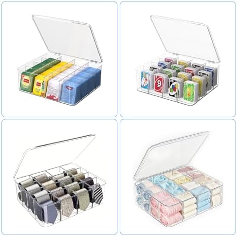 Tea Bag Organizer with Lid: Plastic Storage Bin - 16 Compartments with Removable Dividers, Stackable Pantry Storage Box for Drawers, Countertops, Fridge, Kitchen (2 Pack) - Image 6