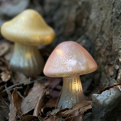 Glass Mushroom Lamp - Pink Mushroom Night Light with Warm Light Battery Operated Portable Cute Mushroom Decor for Bedroom Party Mushroom Gifts for Women, Small Table Lamp - Image 3