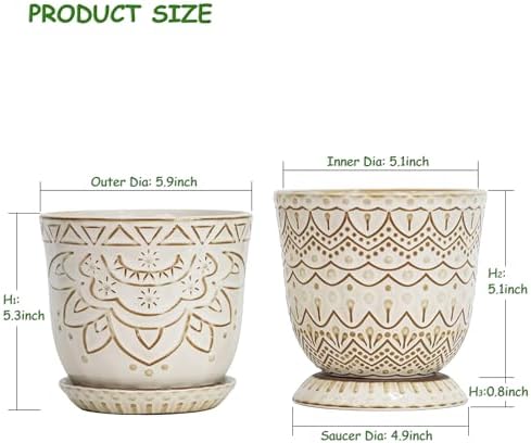 Gepege Ceramic Plant Pots, 6 Inch Indoor Planters with Drainage & Saucers - Image 2